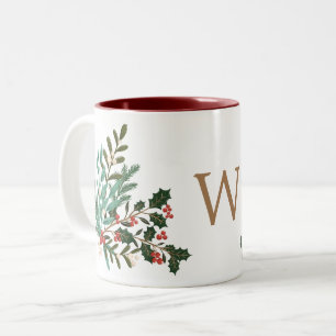 Tasse 2 Couleurs Monogramme de Noël Élégant Envoûtant Classique