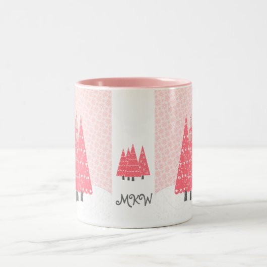 Tasse 2 Couleurs Monogramme de Noël rose moderne (Centre)