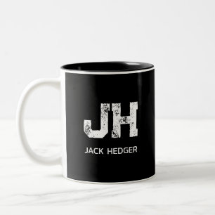 TASSE 2 COULEURS MONOGRAMME DE NOM À DEUX LETTRES BLANC MINIMALISTE