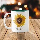 Tasse 2 Couleurs Monogramme de nom tournesol à l'aquarelle