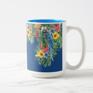 Tasse 2 Couleurs Monogramme de perroquet bleu floral d'aquarelle tr