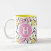Tasse 2 Couleurs Monogramme de Pickleball Rose et Jaune Preppy (Gauche)