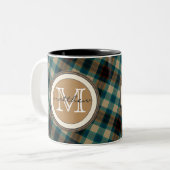 Tasse 2 Couleurs Monogramme de plaid de brun bleu (Devant gauche)