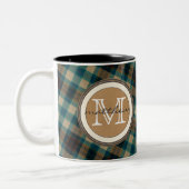 Tasse 2 Couleurs Monogramme de plaid de brun bleu (Gauche)