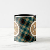 Tasse 2 Couleurs Monogramme de plaid de brun bleu (Centre)