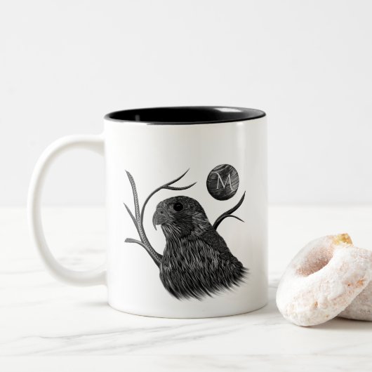 Tasse 2 Couleurs Monogramme de Pleine lune de faucon (Avec donut)