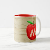 Tasse 2 Couleurs Monogramme de pomme rouge (Devant droit)