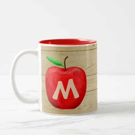 Tasse 2 Couleurs Monogramme de pomme rouge (Gauche)