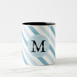 Tasse 2 Couleurs Monogramme des rayures de glace bleue