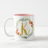 Tasse 2 Couleurs Monogramme d'or des fleurs botaniques K initial (Gauche)