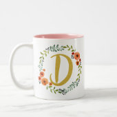 Tasse 2 Couleurs Monogramme d'or des fleurs D initial (Gauche)
