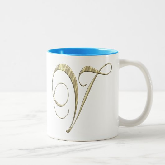 Tasse 2 Couleurs Monogramme d'or V initiales marchandise (Droit)