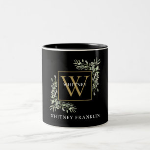 Tasse 2 Couleurs Monogramme élégant en or noir Eucalyptus Verdure