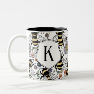 Tasse 2 Couleurs Monogramme Floral Abeille à miel