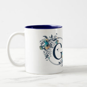 Tasse 2 Couleurs Monogramme floral mystique initial - Lettre G