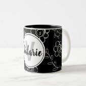 Tasse 2 Couleurs Monogramme floral noir et blanc simple (Devant droit)