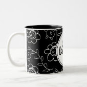 Tasse 2 Couleurs Monogramme floral noir et blanc simple (Gauche)