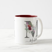 Tasse 2 Couleurs monogramme Floral Nom initial (Devant droit)