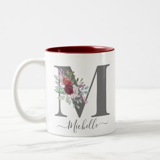 Tasse 2 Couleurs monogramme Floral Nom initial (Gauche)
