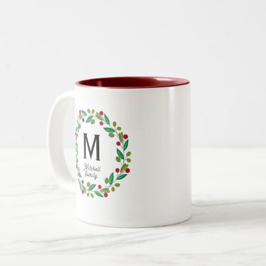 Tasse 2 Couleurs Monogramme initial - Noël (Devant gauche)