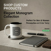 Tasse 2 Couleurs Monogramme Initial Noir Moderne Simple