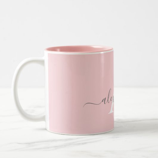 Tasse 2 Couleurs Monogramme Initial Nom Élégant Script Rose Blanc (Gauche)