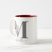 Tasse 2 Couleurs monogramme Initial Nom Floral (Devant gauche)