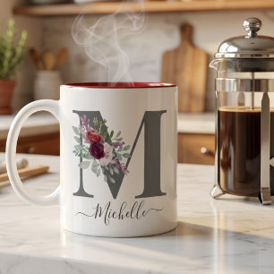 Tasse 2 Couleurs monogramme Initial Nom Floral