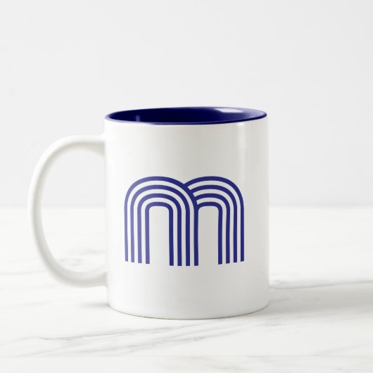 Tasse 2 Couleurs Monogramme Initiale Bleue Moderne Simple (Gauche)