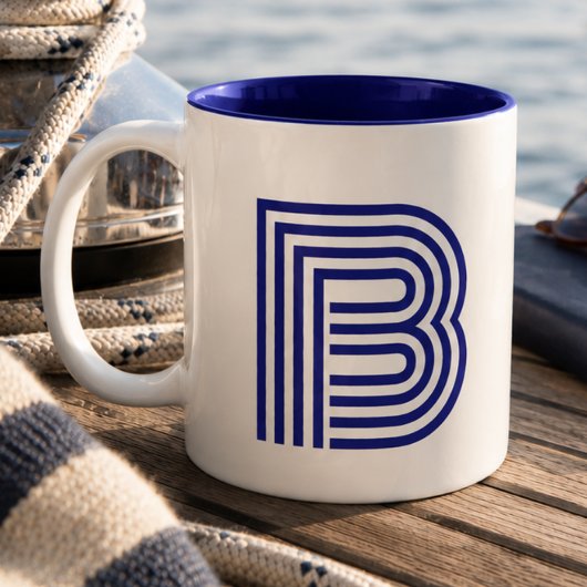 Tasse 2 Couleurs Monogramme Initiale Bleue Moderne Simple
