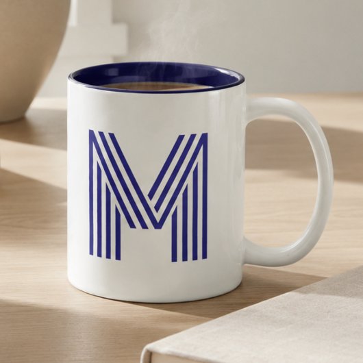 Tasse 2 Couleurs Monogramme Initiale Bleue Moderne Simple