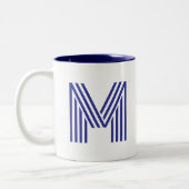 Tasse 2 Couleurs Monogramme Initiale Bleue Moderne Simple (Gauche)