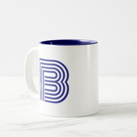 Tasse 2 Couleurs Monogramme Initiale Bleue Moderne Simple (Devant gauche)