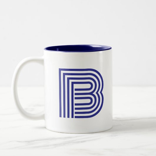 Tasse 2 Couleurs Monogramme Initiale Bleue Moderne Simple (Gauche)