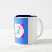 TASSE 2 COULEURS MONOGRAMME J INITIAL SUR BLEU (Devant droit)