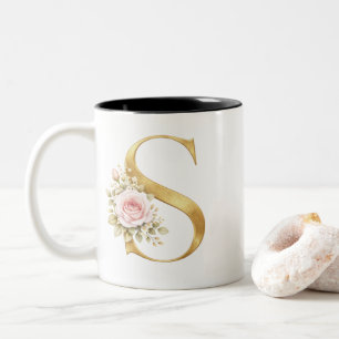 Tasse 2 Couleurs Monogramme Lettre S Florale Or Luxe