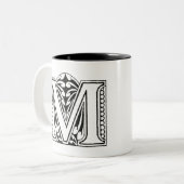 Tasse 2 Couleurs Monogramme M, lettre M, alphabet M, noir et blanc (Devant gauche)