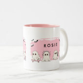Tasse 2 Couleurs Monogramme mignon Halloween Fantômes roses Éffraya (Devant droit)