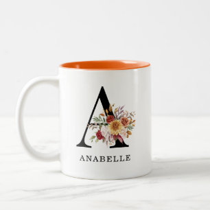 Tasse 2 Couleurs Monogramme moderne Automne Automne Aquarelle Flore