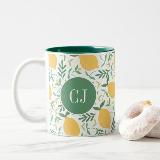 Tasse 2 Couleurs Monogramme moderne citron vert jaune Feuille (Avec donut)