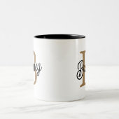 Tasse 2 Couleurs Monogramme moderne élégant Nom Black Gold Script (Centre)