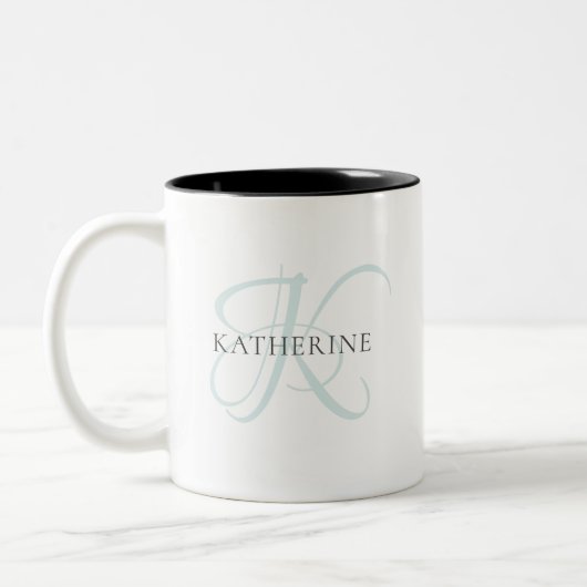 Tasse 2 Couleurs Monogramme moderne élégant Script Aqua Blue (Gauche)