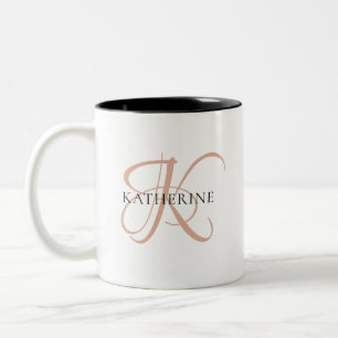 Tasse 2 Couleurs Monogramme moderne élégant Script rose pâle