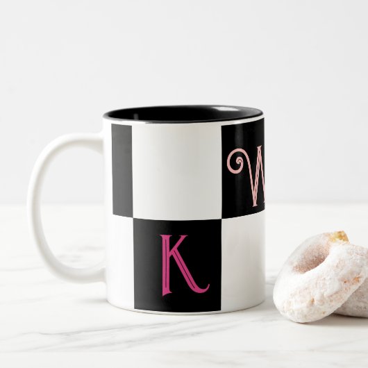 Tasse 2 Couleurs Monogramme Moderne Noir et Blanc (Avec donut)