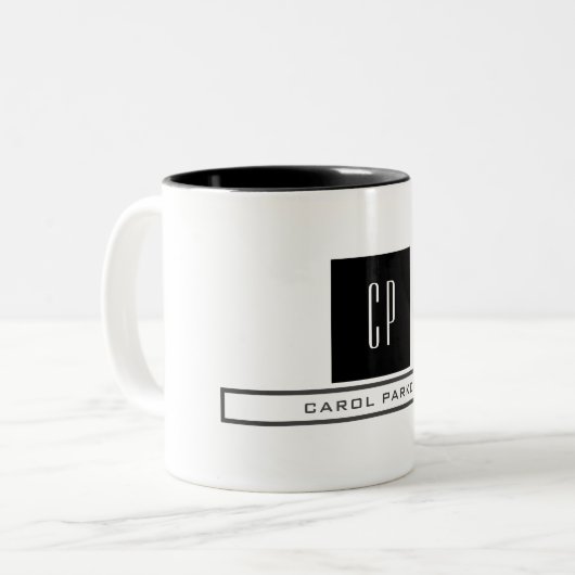 Tasse 2 Couleurs Monogramme moderne Professional Plain Nom simple (Devant gauche)