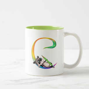 Tasse 2 Couleurs Monogramme nerd mignon C de raton laveur