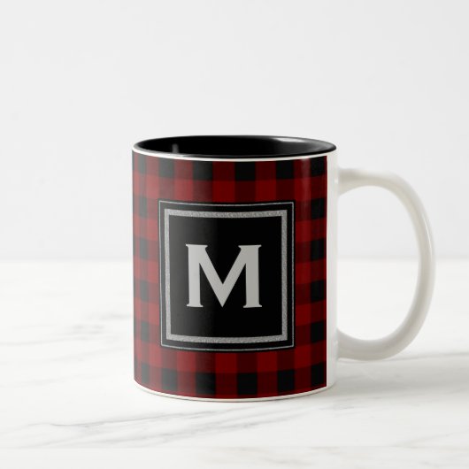 Tasse 2 Couleurs Monogramme noir et rouge de plaid (Droit)
