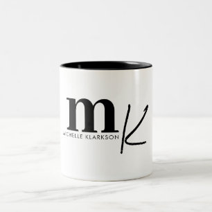 Tasse 2 Couleurs Monogramme noir minimaliste moderne