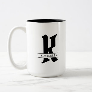 Tasse 2 Couleurs Monogramme noir, typographie à lettre fractionnée