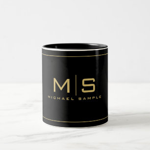 Tasse 2 Couleurs Monogramme Nom Personnalisé Élégant Noir Et Or